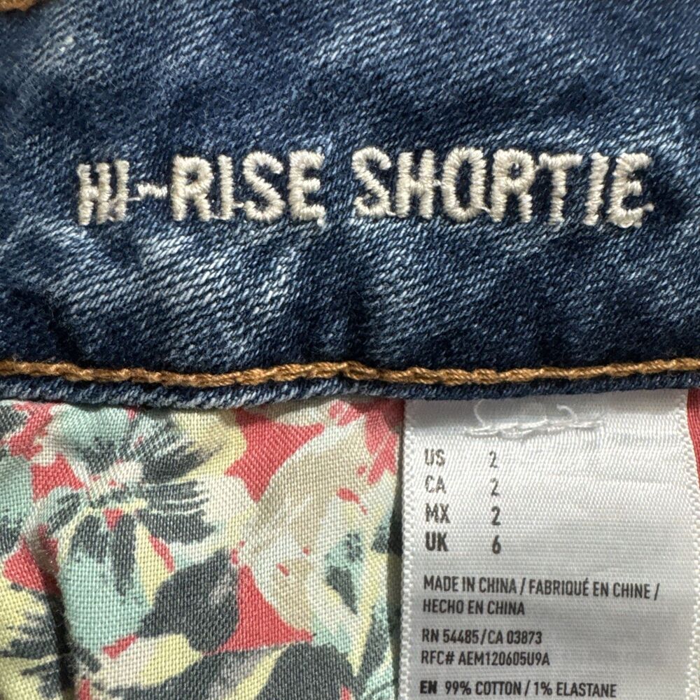 American Eagle Hi Rise Shortie Shorts 2 (W26 Inseam 1.5) Blue Distressed Womens - Picture 6 of 11